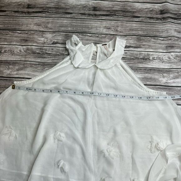 Free People Women's Crop Sheer Floral High Neck Tank Top XS Extra Small Cream - Picture 9 of 10
